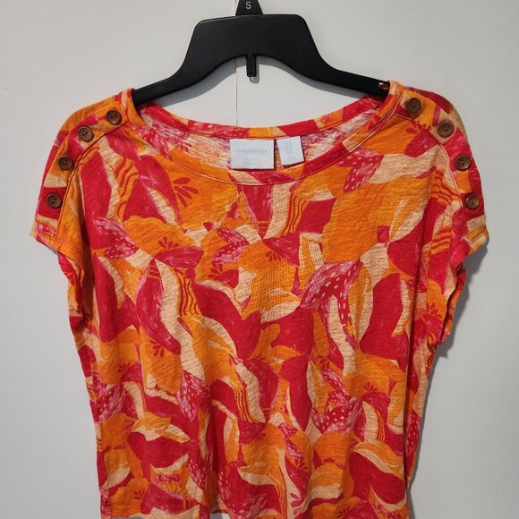 Cynthia Rowley Tops - Cynthia Rowley Orange and Red Short Sleeve Linen Knit Floral Top Blouse- Medium